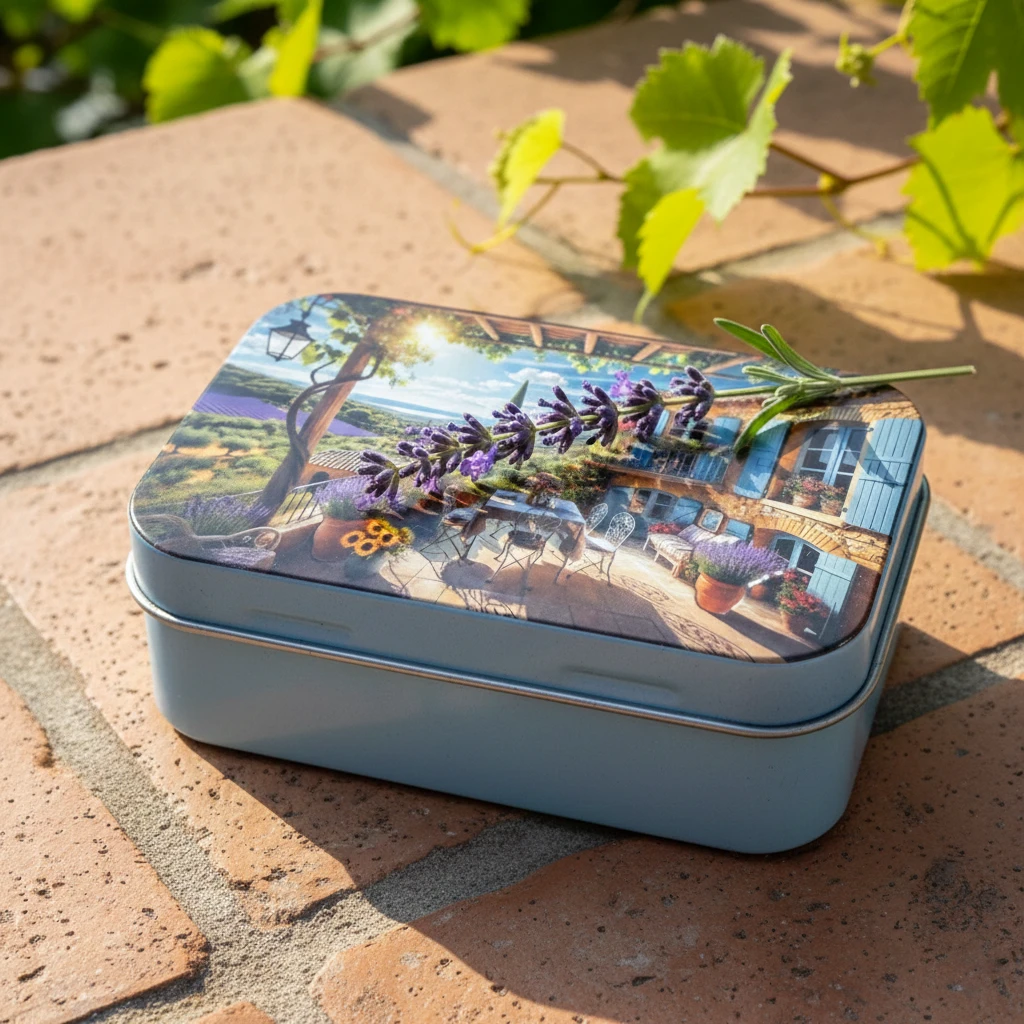 Metalowe pudełko Kokliko „Prowansja” do przechowywania mydła marsylskiego